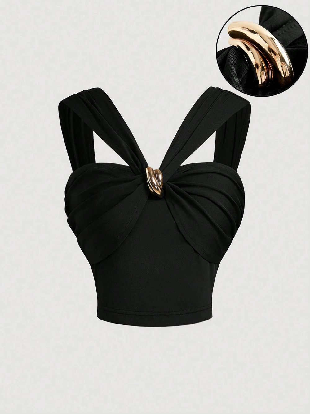 ZARA Black Crisscross Strap Metal Buckle Slim Fit Cropped Tank Top Versatile
